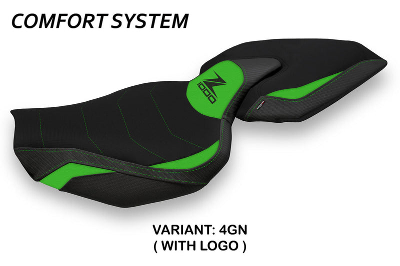 Kawasaki Z1000 2014-2021 Seat Cover Tappezzeria Italia Comfort in Green and Black