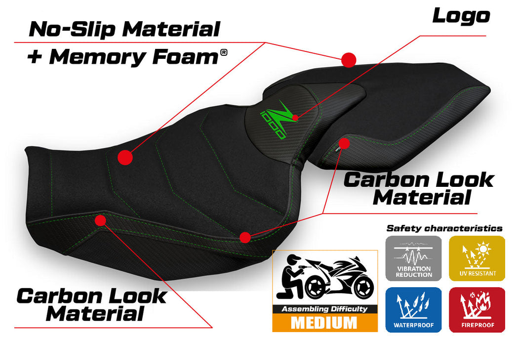 Kawasaki Z1000 2014-2021 Seat Cover Tappezzeria Italia Ultragrip in Black