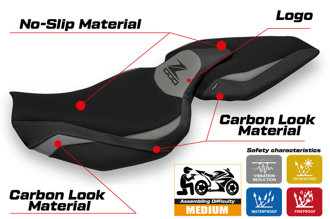 Kawasaki Z1000 2014-2021 Seat Cover Tappezzeria Italia in Grey and Black