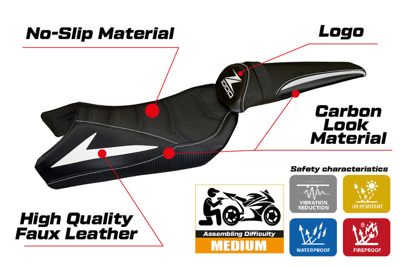 Kawasaki Z1000 2010-2013 Seat Cover Tappezzeria Italia Ultragrip in White and Black