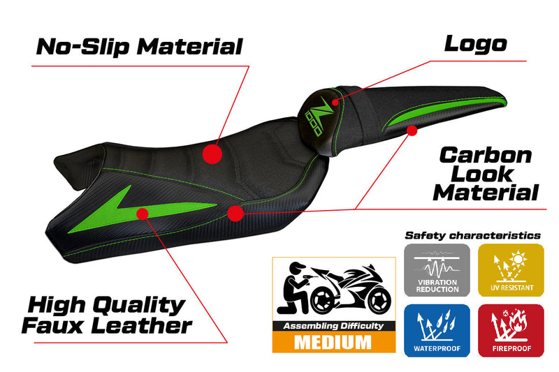 Kawasaki Z1000 2010-2013 Seat Cover Tappezzeria Italia Ultragrip in Green and Black