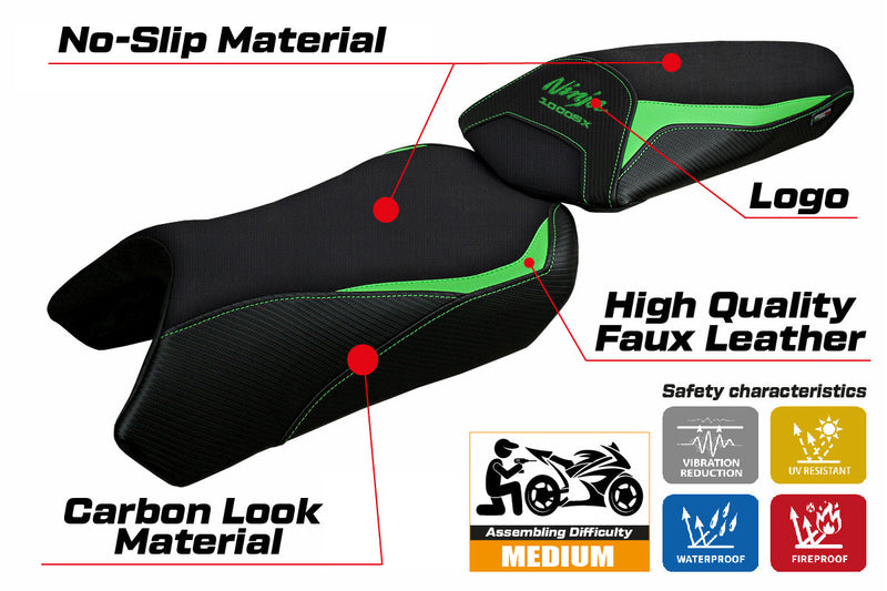 Kawasaki Ninja 1000 2020-2024 Seat Cover Tappezzeria Italia in Green and Black