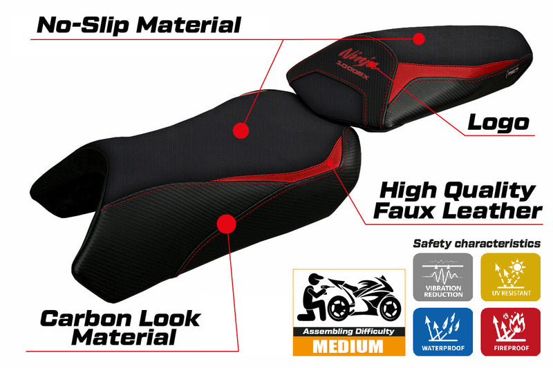 Kawasaki Ninja 1000 2020-2024 Seat Cover Tappezzeria Italia in Red and Black