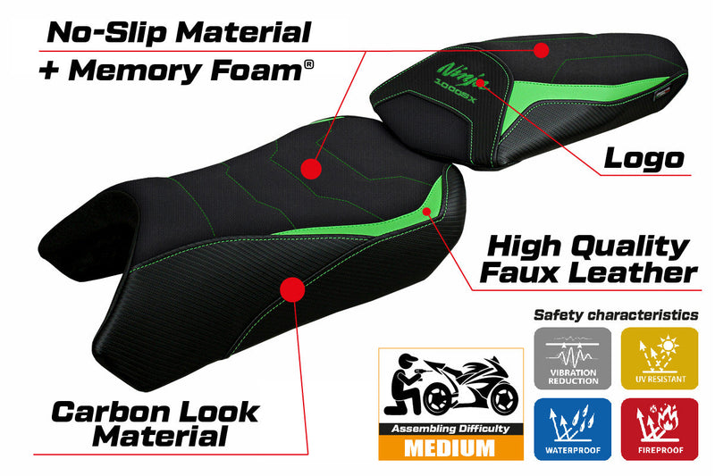 Kawasaki Ninja 1000 2020-2024 Seat Cover Tappezzeria Italia Comfort in Green