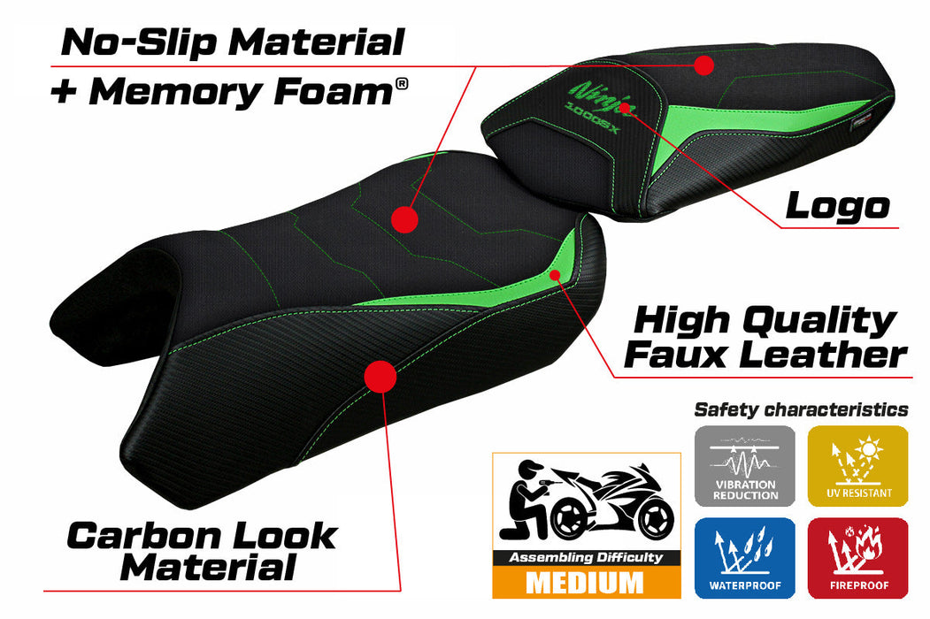 Kawasaki Ninja 1000 2020-2024 Seat Cover Tappezzeria Italia Comfort in Green