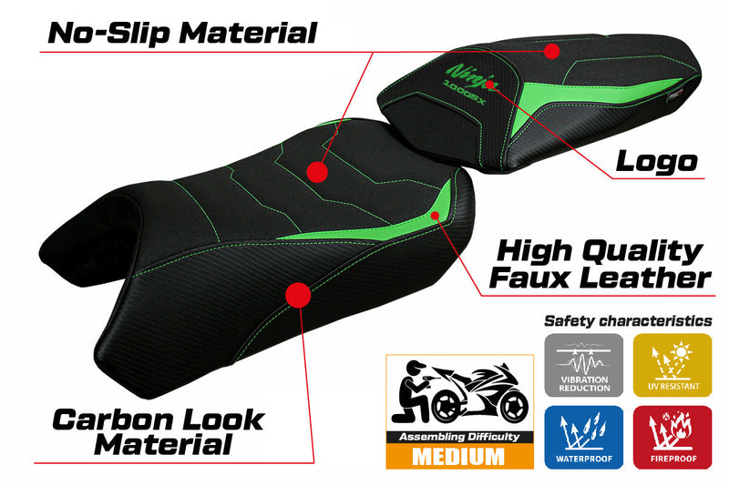 Kawasaki Ninja 1000 2020-2024 Seat Cover Tappezzeria Italia Ultragrip in Green