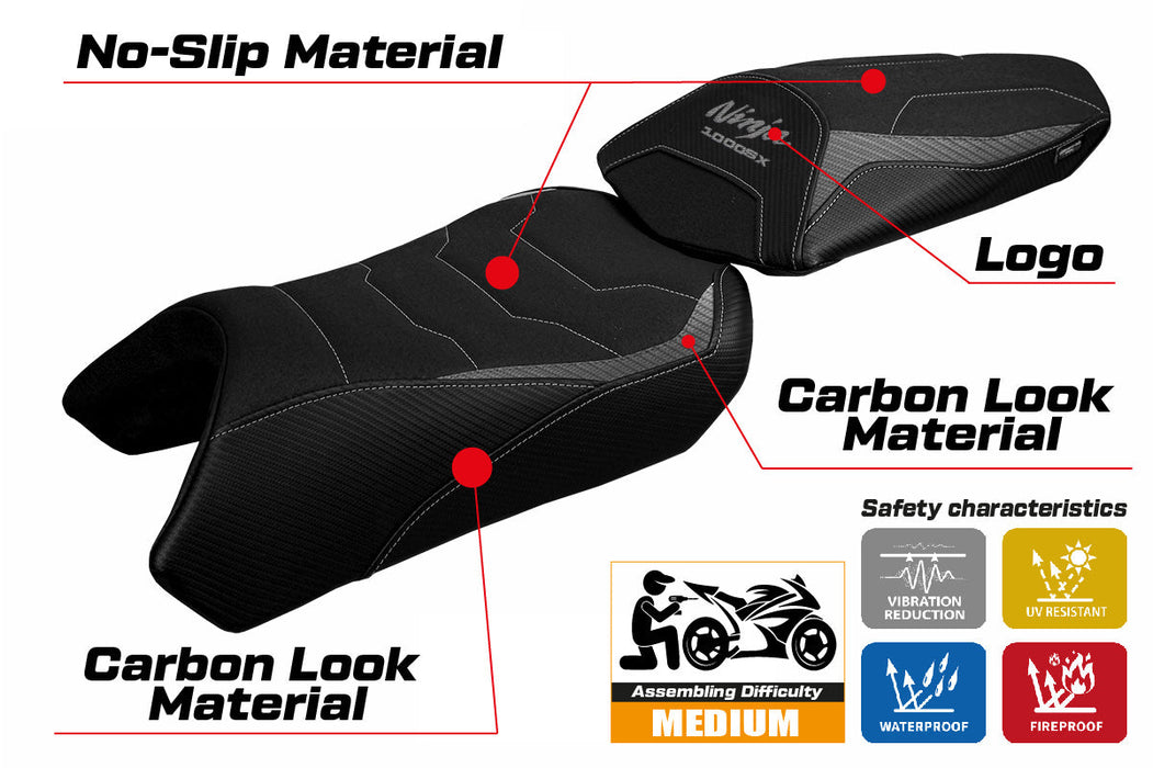 Kawasaki Ninja 1000 2020-2024 Seat Cover Tappezzeria Italia Ultragrip in Grey