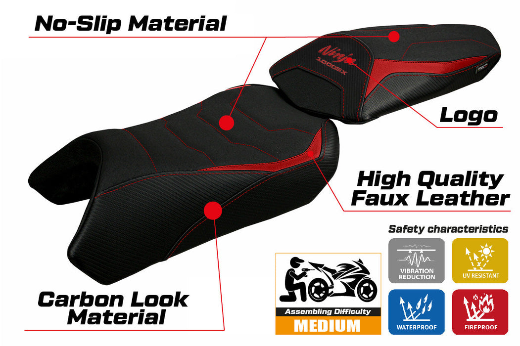 Kawasaki Ninja 1000 2020-2024 Seat Cover Tappezzeria Italia Ultragrip in Red
