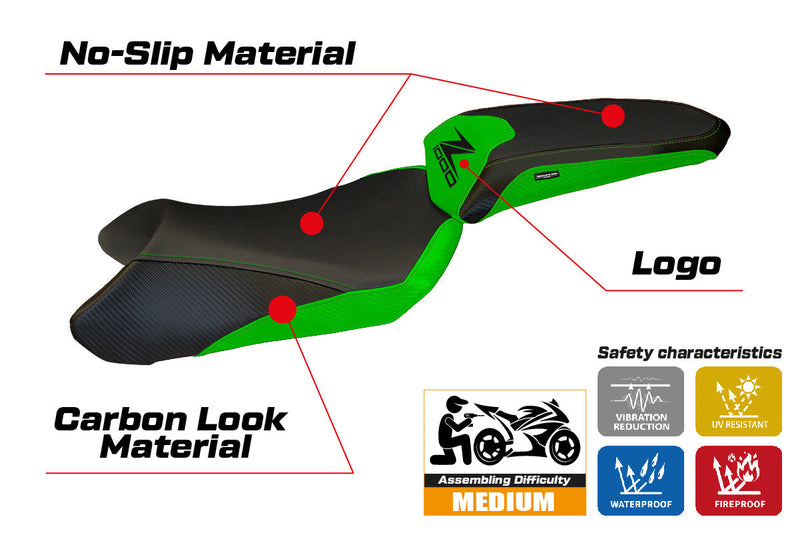 Kawasaki Ninja 1000 2017-2019 Seat Cover Tappezzeria Italia in Green and Black