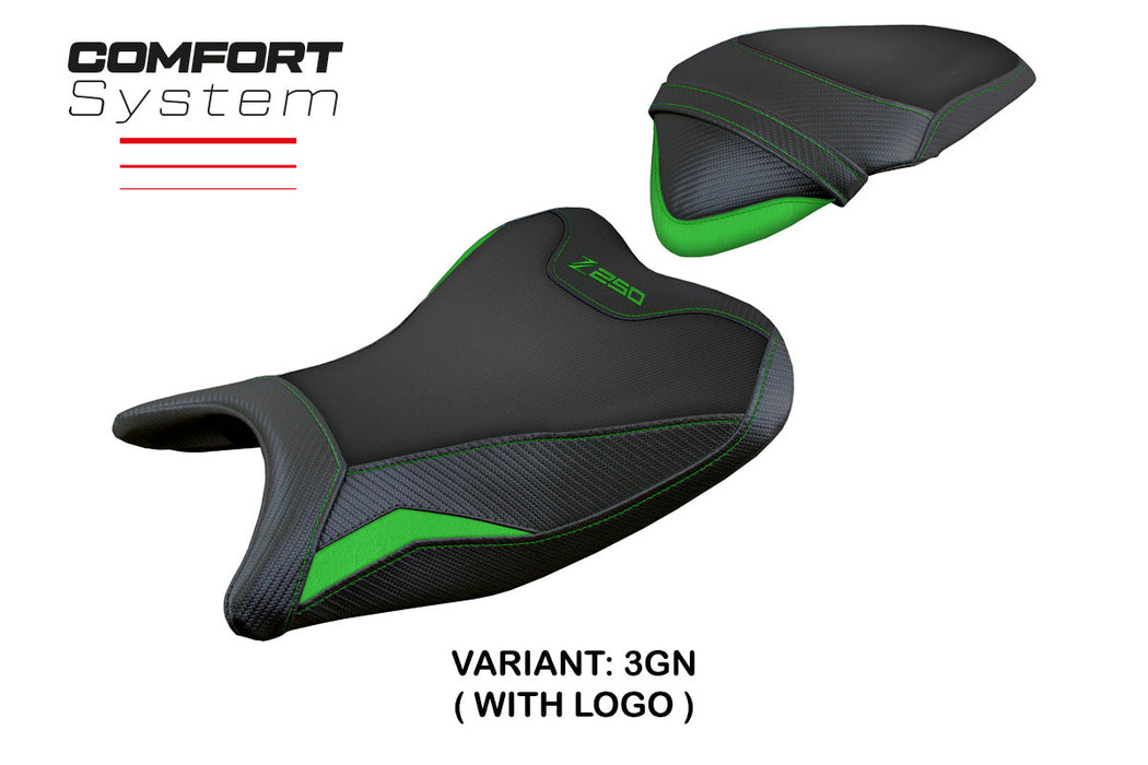 Kawasaki Z250 2019 2020 Seat Cover Tappezzeria Italia Comfort in Green and Black