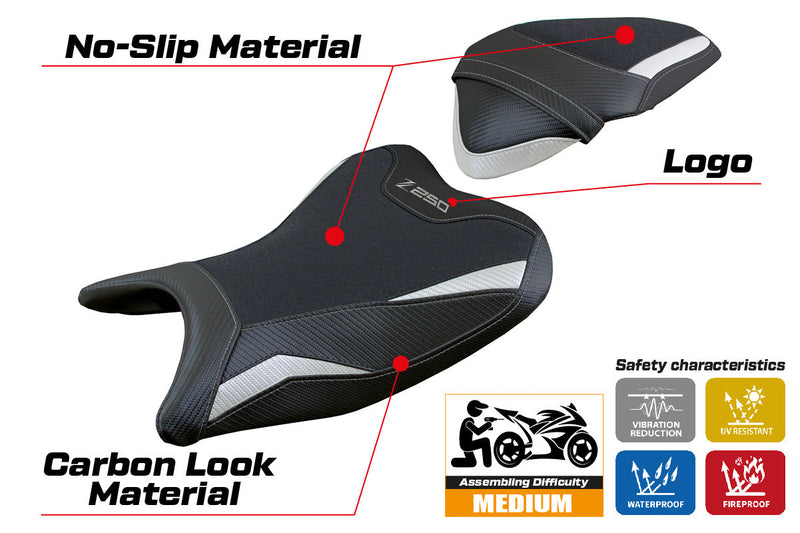 Kawasaki Z250 2019 2020 Seat Cover Tappezzeria Italia Ultragrip in White and Black