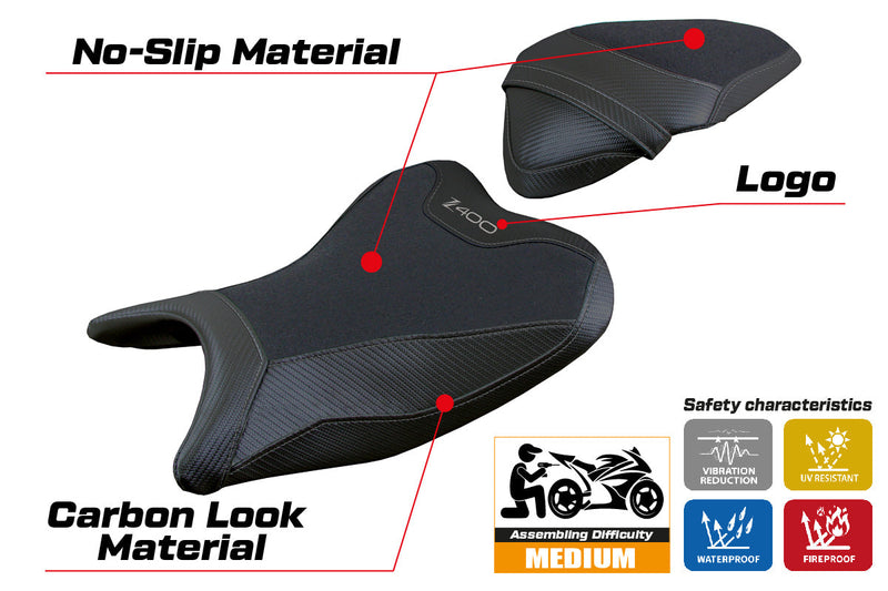 Kawasaki Z400 2018-2023 Seat Cover Tappezzeria Italia Ultragrip Blk