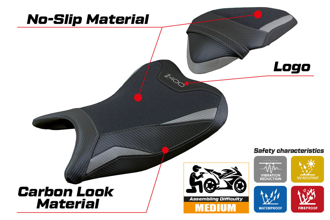 Kawasaki Z400 2018-2023 Seat Cover Tappezzeria Italia Ultragrip Grey Black