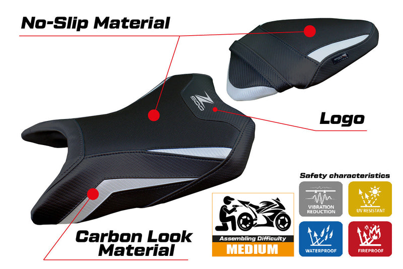 Kawasaki Z500 2024 Seat Cover Tappezzeria Italia in Silver and Black