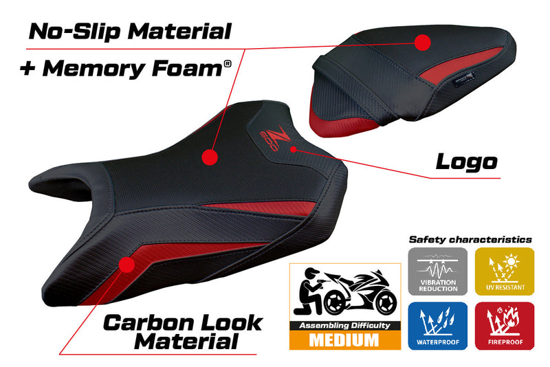 Kawasaki Z500 2024 Seat Cover Tappezzeria Italia Comfort in Dark Red and Black
