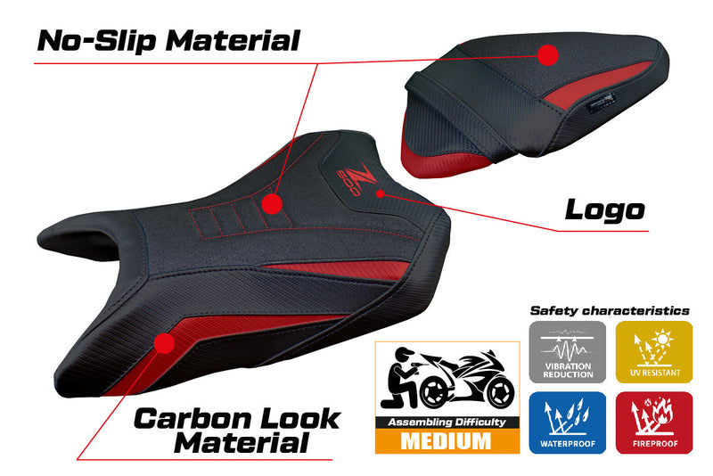 Kawasaki Z500 2024 Seat Cover Tappezzeria Italia Ultragrip in Dark Red and Black