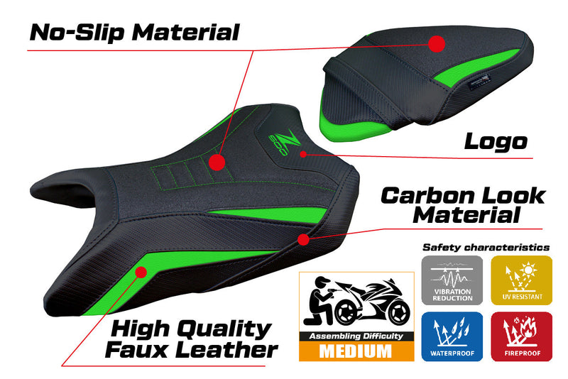 Kawasaki Z500 2024 Seat Cover Tappezzeria Italia Ultragrip in Green and Black