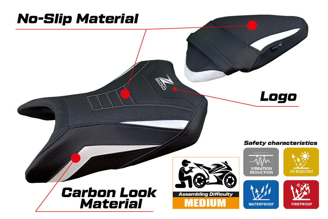 Kawasaki Z500 2024 Seat Cover Tappezzeria Italia Ultragrip in White and Black