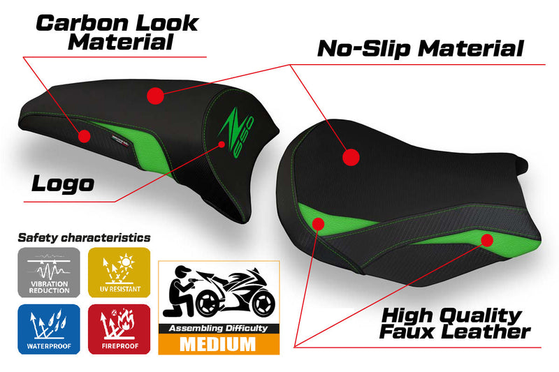 Kawasaki Z650 2017-2024 Seat Cover Tappezzeria Italia in Green Black