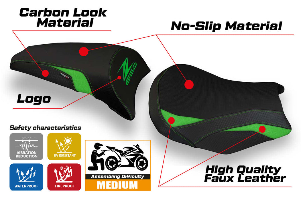 Kawasaki Z650 2017-2024 Seat Cover Tappezzeria Italia in Green Black