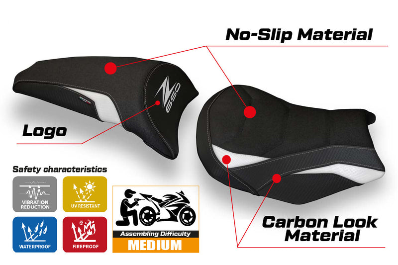 Kawasaki Z650 2017-2024 Seat Cover Tappezzeria Italia Ultragrip in White and Black