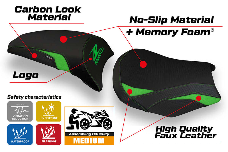 Kawasaki Z650 2017-2024 Seat Cover Tappezzeria Italia Comfort in Green and Black