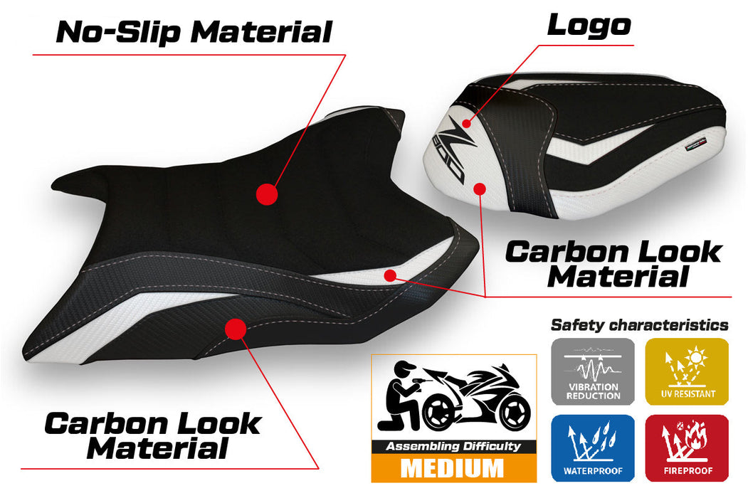 Kawasaki Z800 2013-2016 Seat Cover Tappezzeria Italia Ultragrip in White and Black