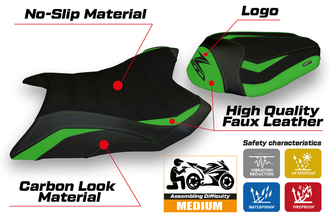 Kawasaki Z800 2013-2016 Seat Cover Tappezzeria Italia Ultragrip in Green and Black