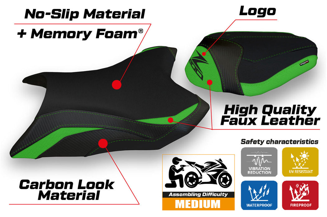 Kawasaki Z800 2013-2016 Seat Cover Tappezzeria Italia Comfort in Green and Black