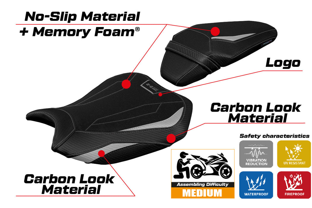 Kawasaki ZH2 Z H2 2020-2024 Seat Cover Tappezzeria Comfort Silver Black