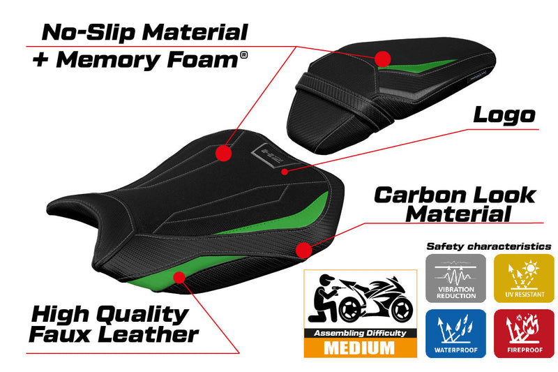 Kawasaki ZH2 Z H2 2020-2024 Seat Cover Tappezzeria Comfort Green Silver