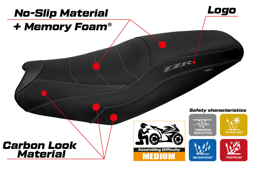 Kawasaki ZX14R 2006-2023 Seat Cover Tappezzeria Comfort Grey Black