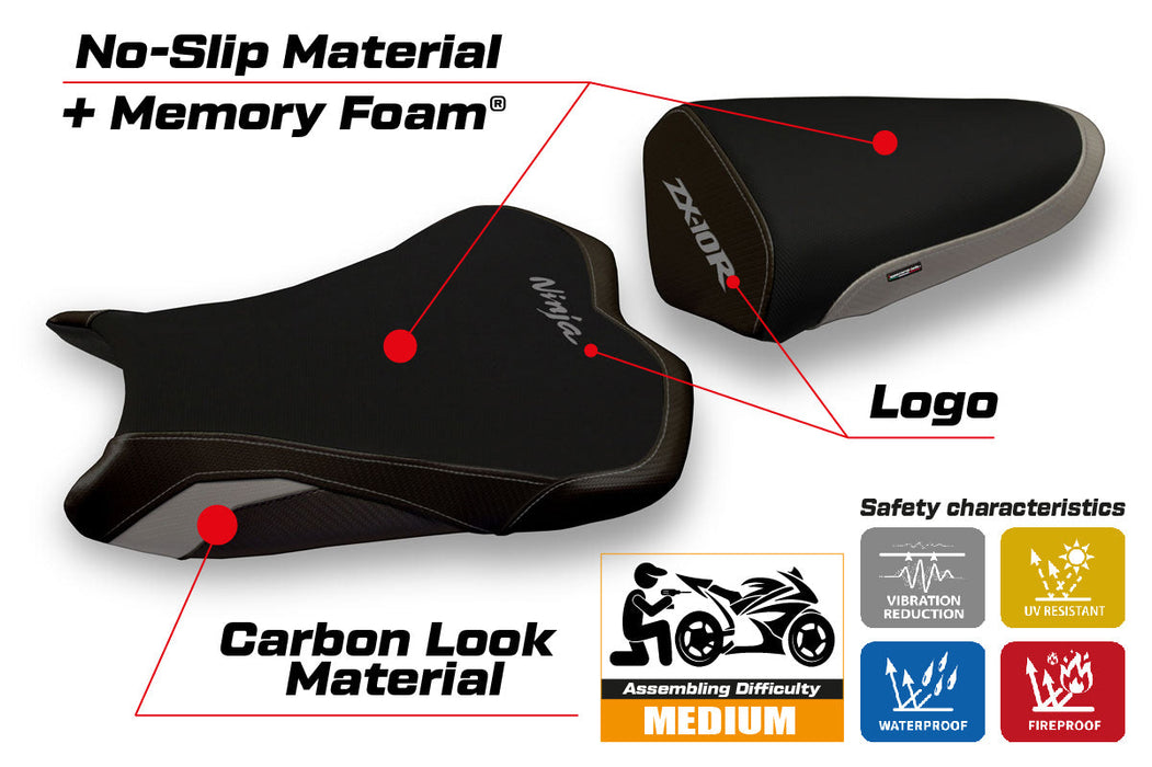 Kawasaki Ninja ZX10R 2008-2010 Seat Cover Tappezzeria Italia Comfort in Grey and Black