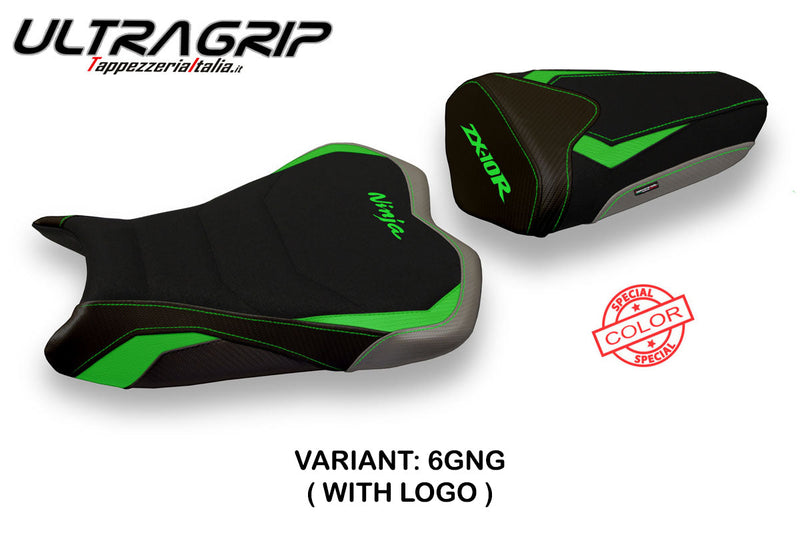 Kawasaki Ninja ZX10R 2008-2010 Seat Cover Tappezzeria Italia Ultragrip in Green and Grey