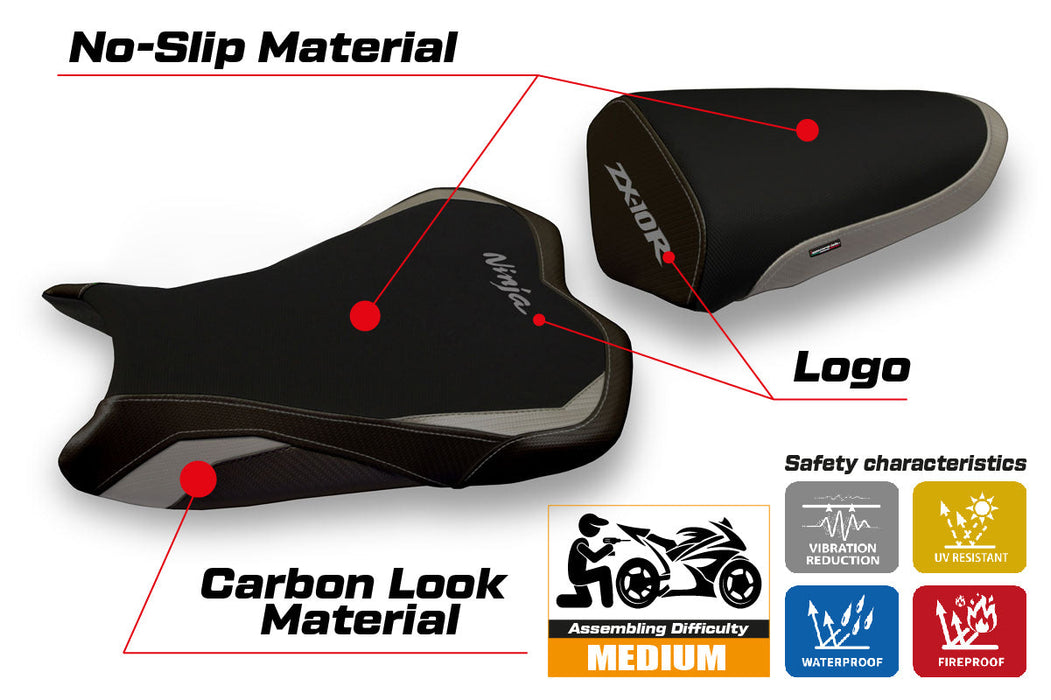 Kawasaki Ninja ZX10R 2008-2010 Seat Cover Tappezzeria Italia in Grey and Black