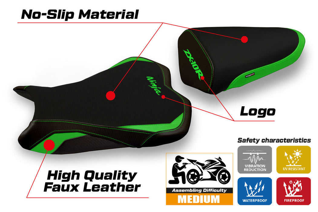 Kawasaki Ninja ZX10R 2008-2010 Seat Cover Tappezzeria Italia in Green and Black