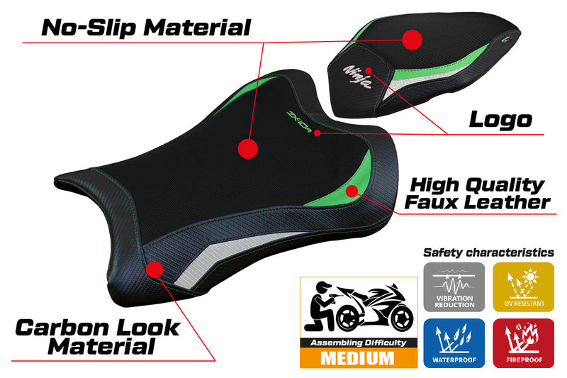 Kawasaki Ninja ZX10R 2021-2024 Seat Cover Tappezzeria Italia in Green, White and Black
