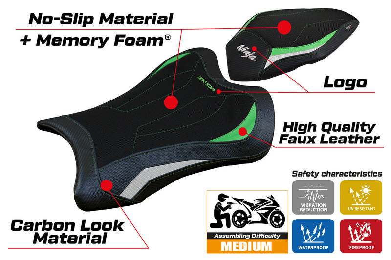 Kawasaki Ninja ZX10R 2021-2024 Seat Cover Tappezzeria Italia Comfort in Green and White