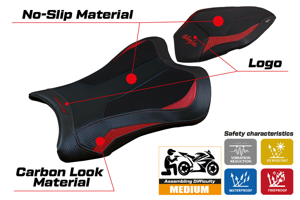 Kawasaki Ninja ZX10R 2021-2024 Seat Cover Tappezzeria Italia Ultragrip in Red and Black