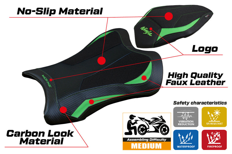Kawasaki Ninja ZX10R 2021-2024 Seat Cover Tappezzeria Italia Ultragrip in Green and Black
