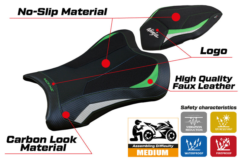 Kawasaki Ninja ZX10R 2021-2024 Seat Cover Tappezzeria Italia Ultragrip in Green and White