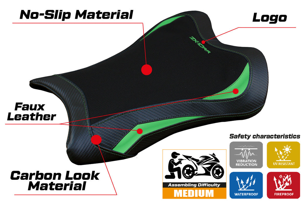 Kawasaki Ninja ZX10RR 2021-2024 Seat Cover Tappezzeria Italia in Green and Black