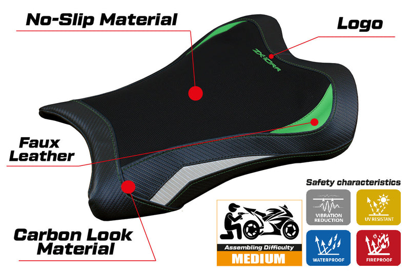 Kawasaki Ninja ZX10RR 2021-2024 Seat Cover Tappezzeria Italia in Green and White