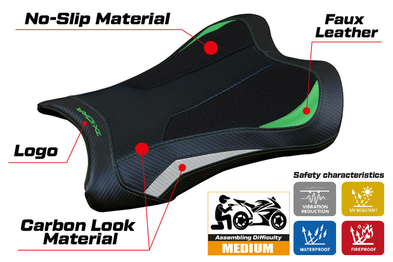 Kawasaki Ninja ZX10RR 2021-2024 Seat Cover Tappezzeria Italia Ultragrip in Green and White