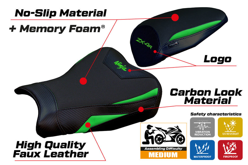Kawasaki ZX4R 2023 2024 Seat Cover Tappezzeria Italia Comfort in Green and Black