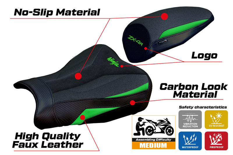 Kawasaki ZX4R 2023 2024 Seat Cover Tappezzeria Italia Ultragrip in Green and Black