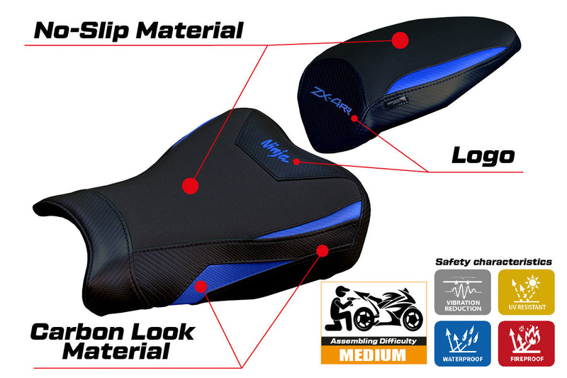 Kawasaki ZX4RR 2023 2024 Seat Cover Tappezzeria Italia in Blue and Black