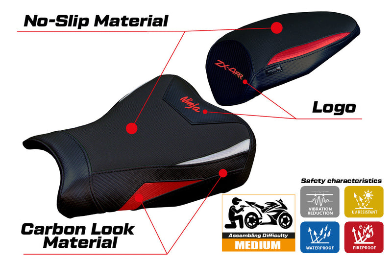 Kawasaki ZX4RR 2023 2024 Seat Cover Tappezzeria Italia in Red Silver and Black