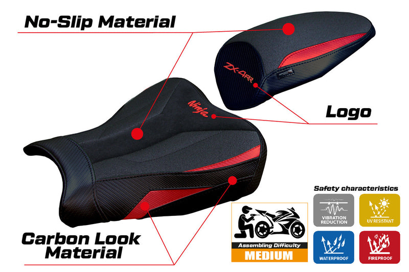Kawasaki ZX4RR 2023 2024 Seat Cover Tappezzeria Italia Ultragrip in Red and Black