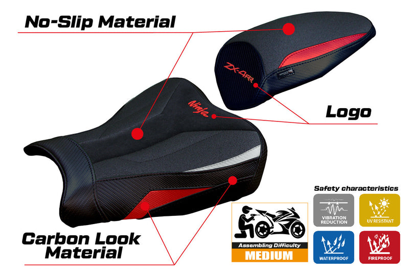 Kawasaki ZX4RR 2023 2024 Seat Cover Tappezzeria Italia Ultragrip in Red Silver and Black